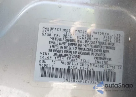 2014 Nissan Sentra S from USA, damaged, VIN 3N1AB7AP6EY336948